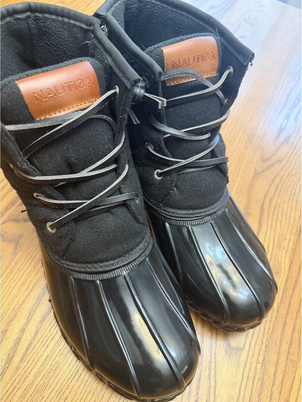 Nautica Wooley Duck Rain Boots Sz 11 Black Wool Fleece Waterproof Rubber Womens